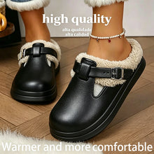 Waterproof Eva Furry Mules Slippers Women 2025 Winter Metal Buckle Warm Plush Slippers Soft Thick Bottom Non Slip Indoor Slides