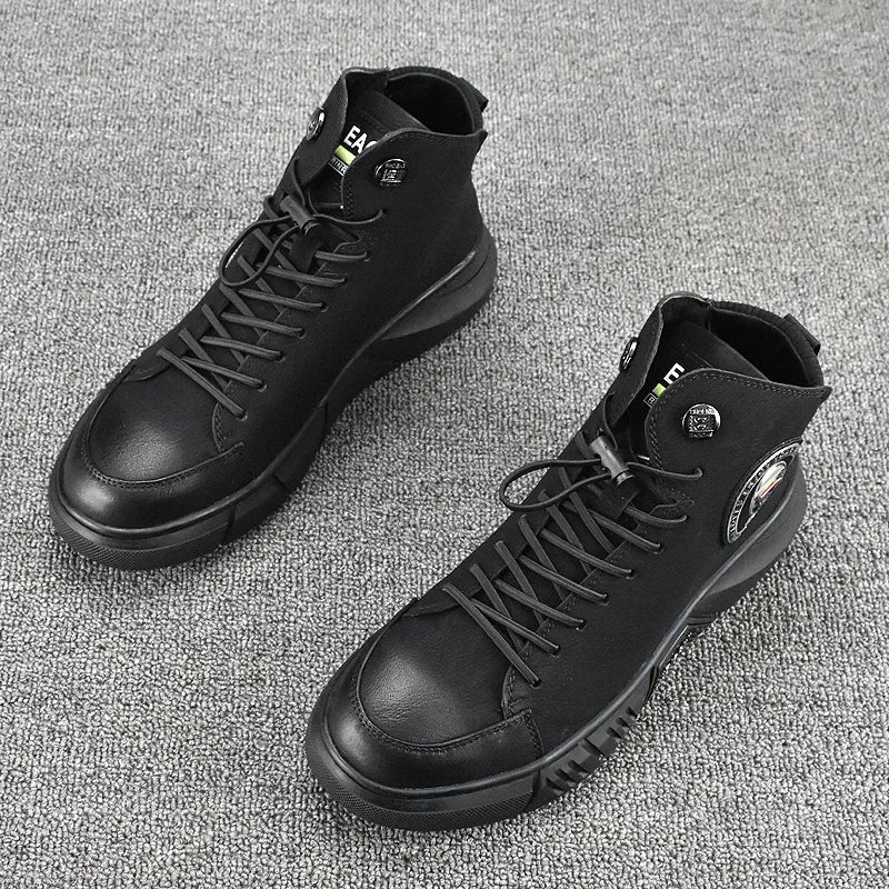 Trendy Breathable Low-Top Fleece-Lined Warm Men's Shoes Autumn/Winter Cow Leather Casual New Thick-Soled Versatile Korean Style