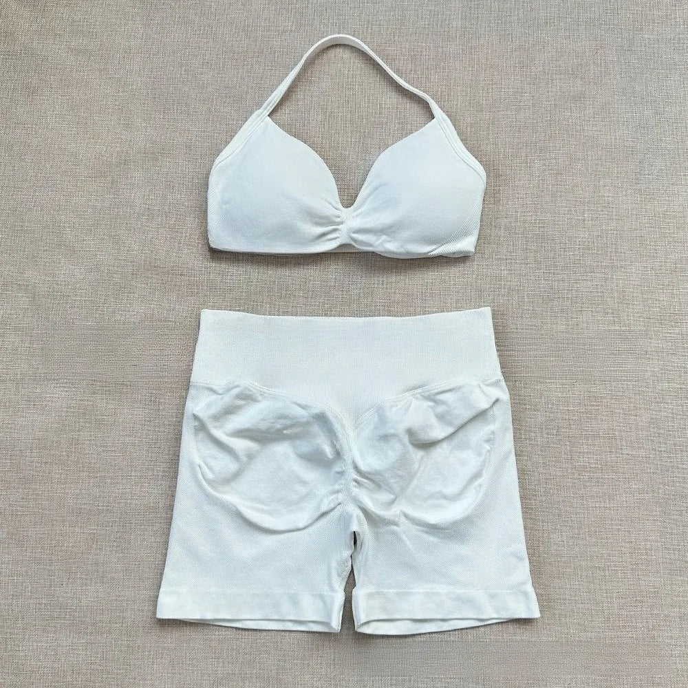 NO Logo Gym impact shorts set Strap Top Women's Long Line Strap Vest Pads Yoga Clothes Fitness Exercise Running Sports Clothes