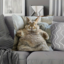Short Plush “Chill Bunny on Sofa” Pillowcase 18x18 Inch Double Sided Printed Zipper Cushion Cover Whimsical Animal Decor