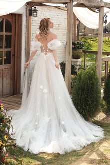 Boho Off The Shoulder V-neck 3d Flower A Line Wedding Dresses Side Slit Custom Made Formal Bridal Grown 2025 Rode De Morrie