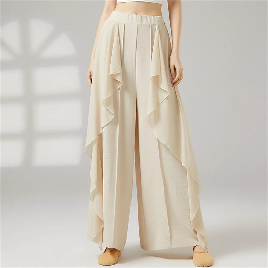 Women Wide Leg High Waisted Flowing Chiffon Dance Pants