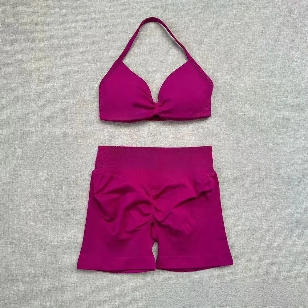 NO Logo Gym impact shorts set Strap Top Women's Long Line Strap Vest Pads Yoga Clothes Fitness Exercise Running Sports Clothes