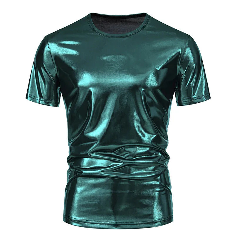 #4105 Hip Hop T Shirt Man Short Sleeve Summer T Shirt O-neck Loose Gold Silver Red Green Punk Streetwear Tshirt Shinny Surface