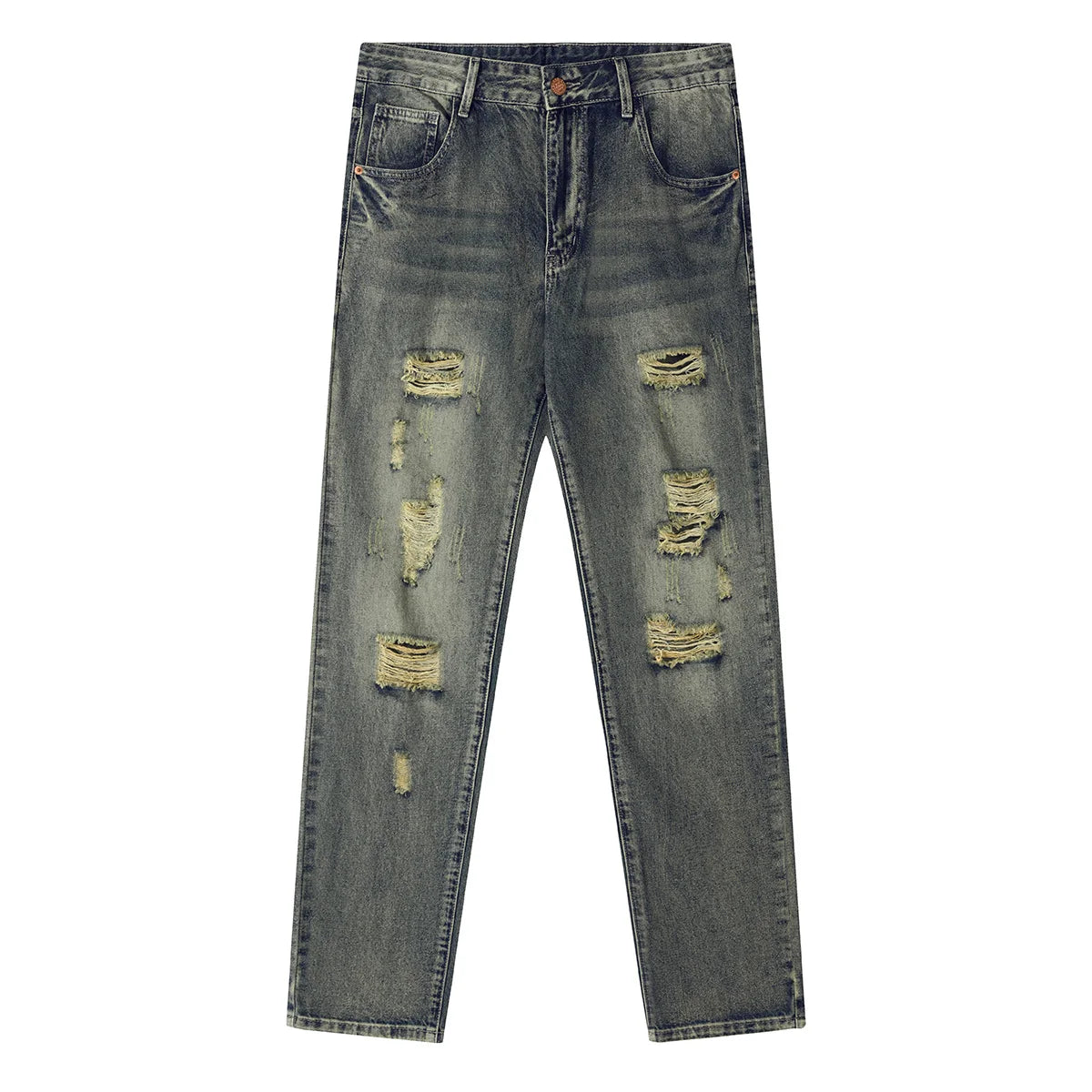Y2K Distressed Skinny Jeans for Men Ripped Vintage High-Waisted Hip-Hop Streetwear Style