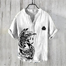 Summer New Men's Short Sleeve Shirt Pattern Art Print Men's 100% Linen Button Shirt Short Sleeve Comfort Shirt