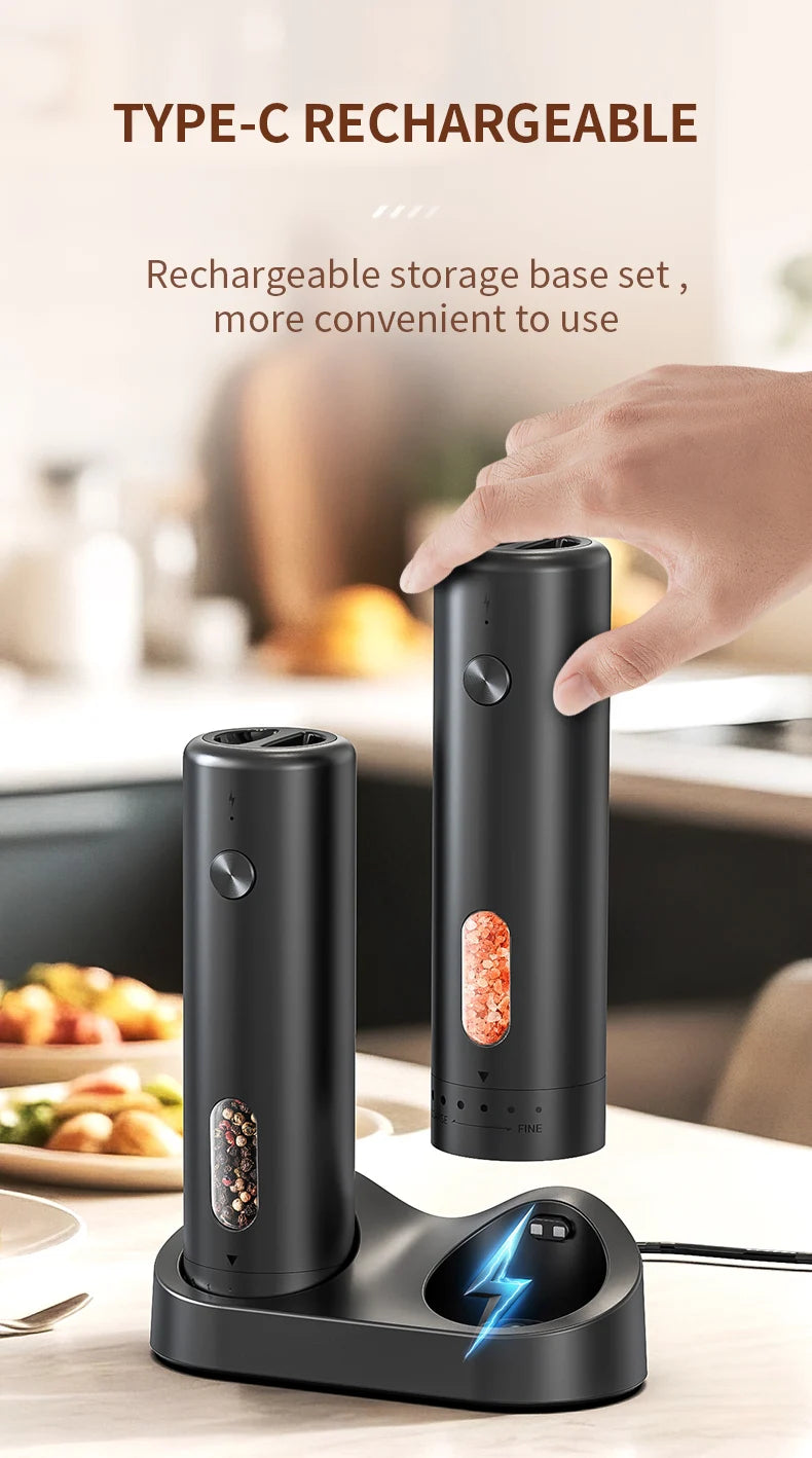 1pc/2pcs MINI USB Rechargeable Automatic Pepper Grinder Adjustable Coarseness Salt And Pepper Mill for Kitchen Spice Grinder