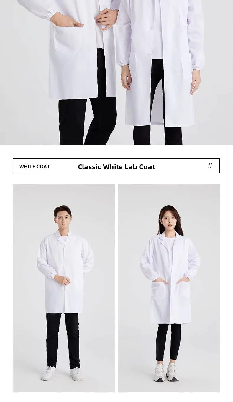 Long Sleeve White Lab Coat Work Uniform for Women Short Sleeve Summer Student Doctor Suit Male Lab Coat Isolation Gown