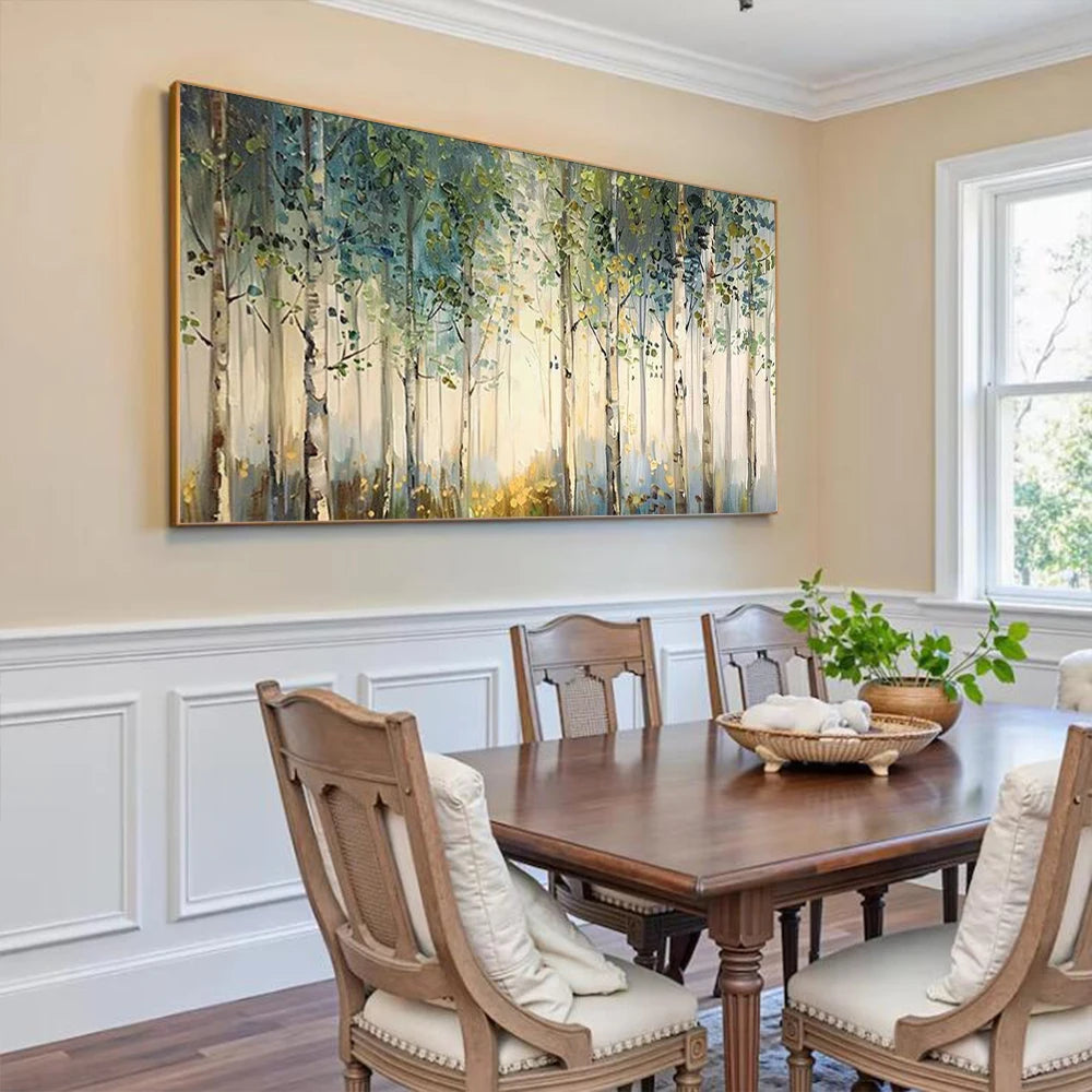 100% Handmade Abstract Oil Painting Original Gold Forest Landscape Wall Art Picture Large Mural For Home Living Room Decor Image