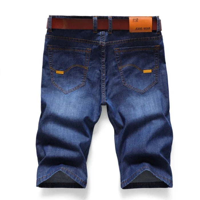 New Summer Men's Denim Shorts Fashion Solid Color Casual Loose Multi-pocket Straight Five-minute Pants Elastic Knee Denim jorts