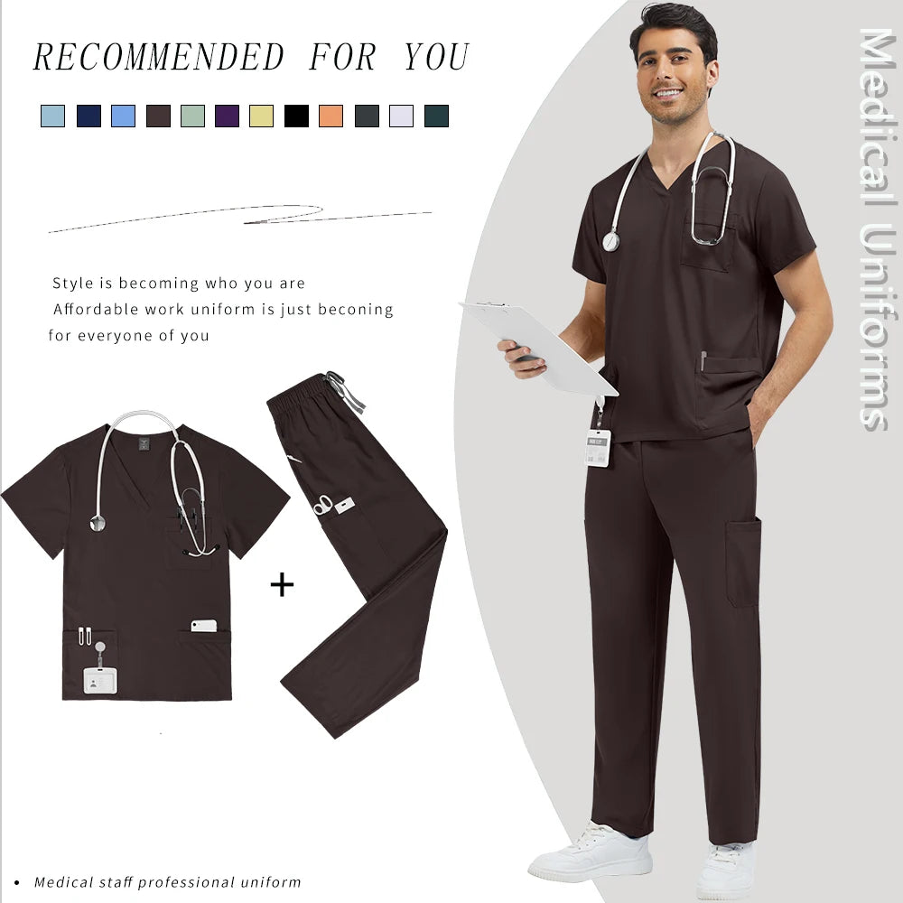 New Multi-pocket Clinical Surgical Uniforms Pockets Medical Nursing Scrubs Set Unisex Beauty Spa Workwear Dental Nurses Clothing