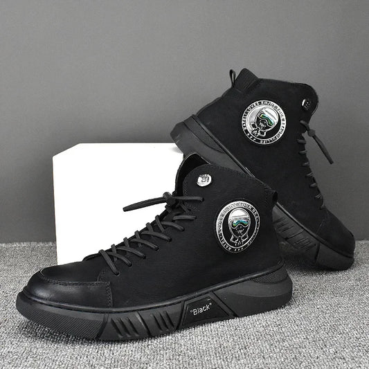 Trendy Breathable Low-Top Fleece-Lined Warm Men's Shoes Autumn/Winter Cow Leather Casual New Thick-Soled Versatile Korean Style