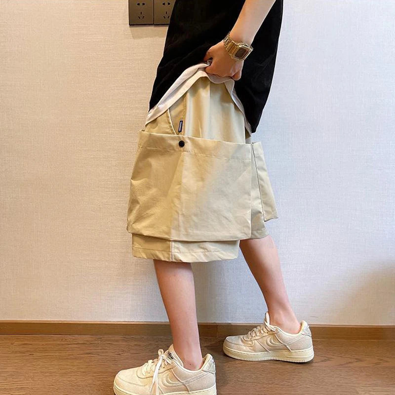 Men Trendy Casual Streetwear Hip Hop Big Pocket Design Cargo Short Pants Y2K 2024 Summer Youth Solid Oversize Baggy Beach Shorts
