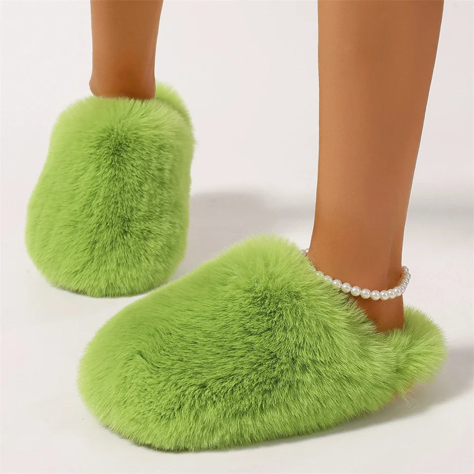 Winter Warm Fluffy Clogs Slippers Women Eva Fashion Fur Slippers For Woman Non Slip Home Slides Soft Faux Fur Fuzzy Slippers
