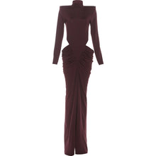 Robe longue élégante Nibber style hipster, sans taille, froncée, col roulé, manches longues, design évidé, pour femme, style automne, idéale pour bal ou soirée, coupe moulante