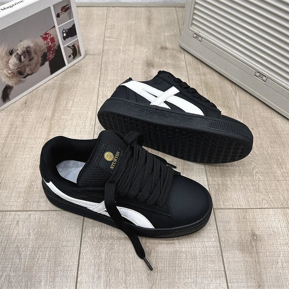 Retro Hong Kong Style Black Bread Shoes Unisex Casual Sports Sneakers Spring Autumn New Model Student Versatile Thick Bottom