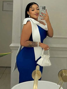 Women Summer Midi Knitted Dress High Waist Elegant One Piece