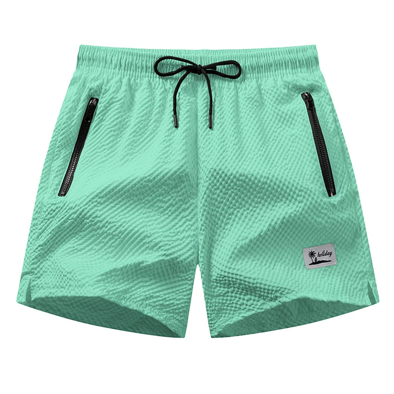 Mens Seersucker Beach Shorts With Mesh Liner Quick Dry