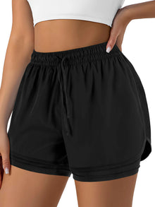Women's Double Layer Running Shorts Quick Dry Three-Quarter Length Sportswear Casual Sporty Look Fake Two-Piece Set