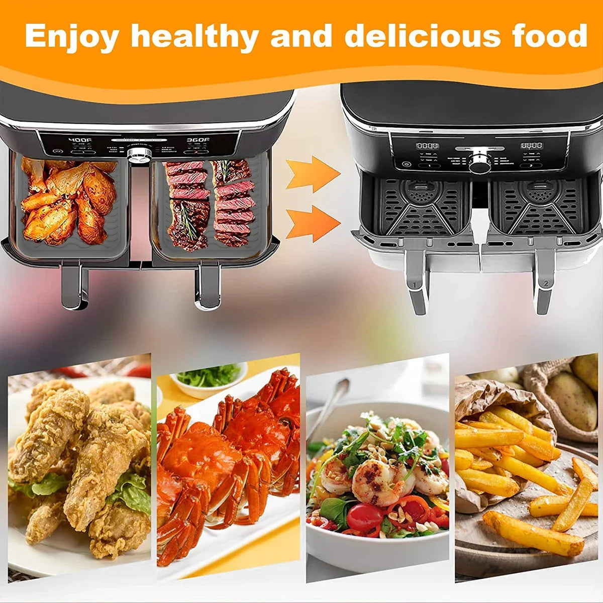 2Pcs Air Fryer Silicone Liner for Ninja Dual Air Fryer Accessories Reusable Baking Pan Basket Oven Pot Liner Kitchen Accessories