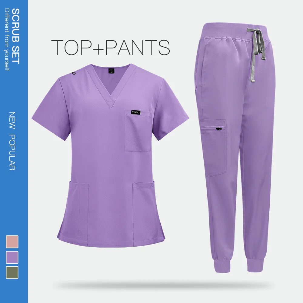 Unisex short sleeved surgical scrub set, skin care and operating room medical staff uniforms, isolation gowns