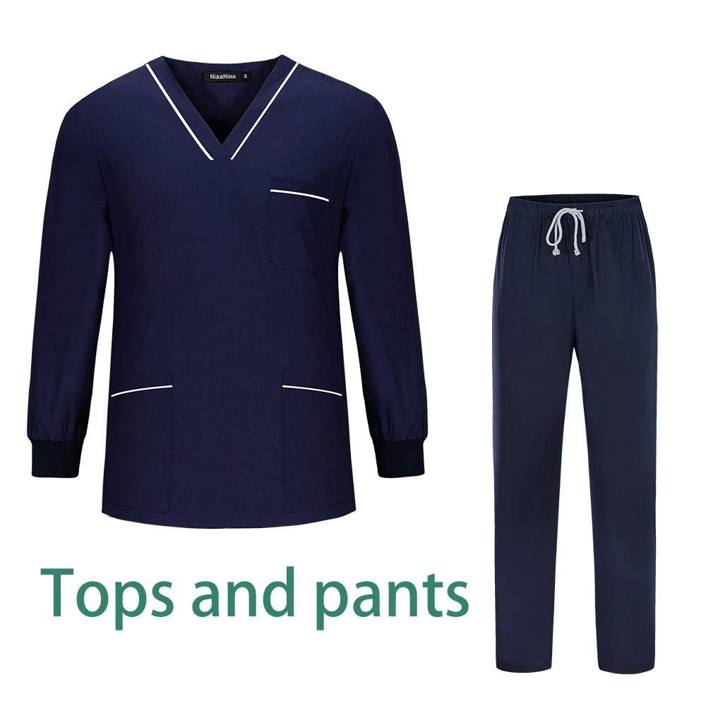 Solid Color Long Sleeve Suit Unisex Lab Spa Nursing Workwear Slim Medical Scrub Uniform Nurse Doctor Surgical Gown Wholesale