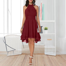 Robe élégante pour femme, robe midi d'été unie, taille haute, dos nu, sans manches, robe de soirée ajustée en mousseline superposée et courte pour femme