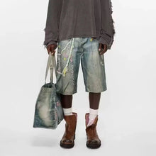 3D Candy Chain Print Baggy Jeans Shorts for Men Streetwear Summer Wide Leg Patchwork Casual Loose Knee Length Pants Oversized