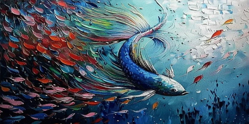 Abstract Blue Sea Fish Canvas Painting Nordic Art Graffiti Large Size Posters Print Modern Living Room Home Decoration Picture