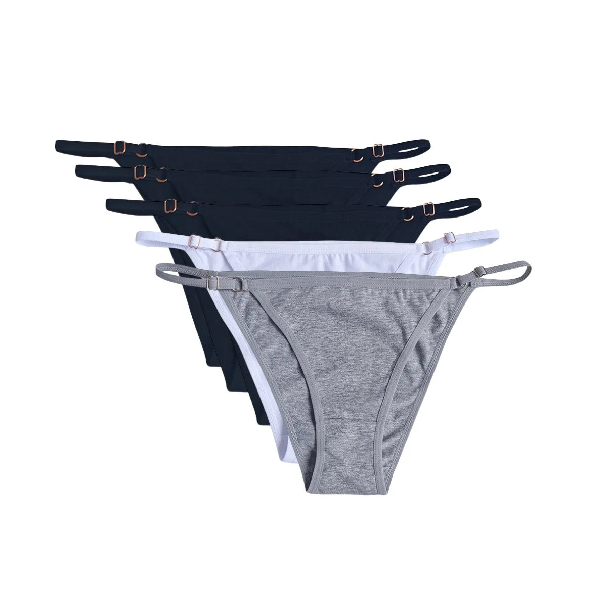 5Pcs/set Cotton Panties Women Low Waist Adjustable Metal Slider Straps Bikini Briefs Breathable No Show Ladies Daily Underwear