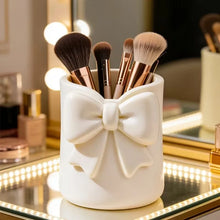 1 organisateur de maquillage de bureau avec nœud – pot à crayons 3D, rangement pour pinceaux, gloss et accessoires à sourcils
