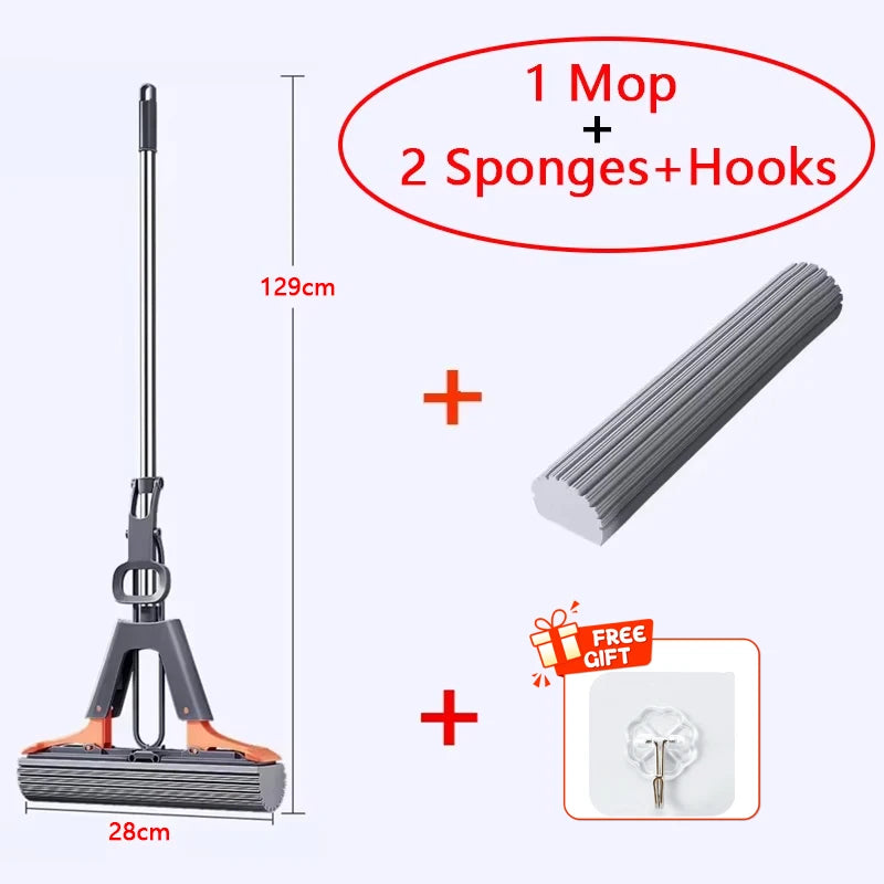 Collodion Mop Foldable Water Free Hand Washing Squeeze Cotton Head Replace Home Tiles Wood Household Cleaning Wringer Mopping