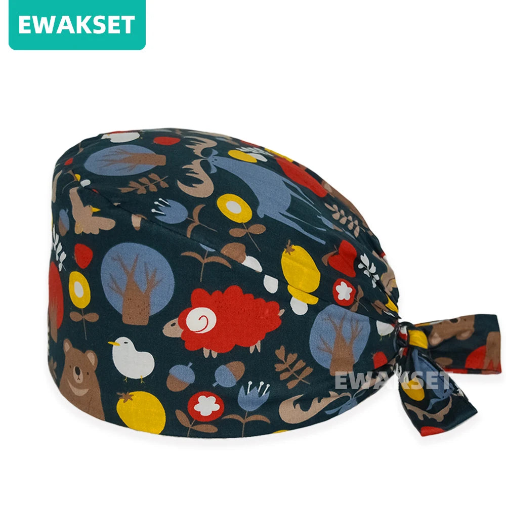 Unisex Surgical Cap Medical Working hat Animal printed Dental Beauty Salon Chef hats 100%Cotton Nurse Doctor Hospital Scrub Caps