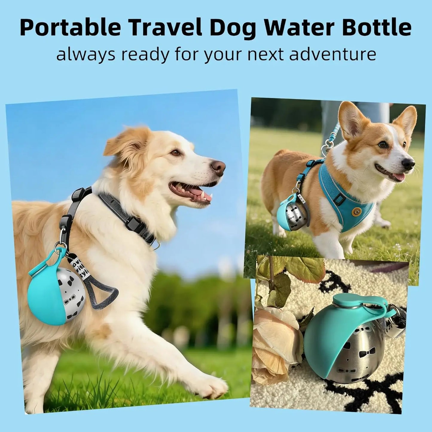 10oz Stainless Steel Pet Travel Water Bottle with Foldable Bowl, Leakproof Portable Outdoor Drink Cup for Dogs Cats