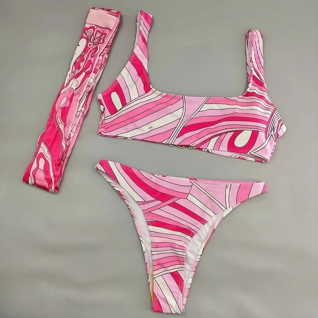 2026 Fashion Design Women's Red Scarf Sling Swimsuits Classic Brand Lady Scarf Bikini Sets with Letter Signature Logo