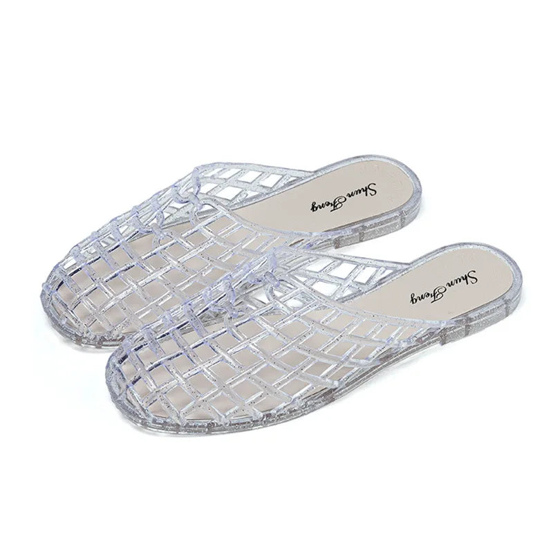 Women's slippers summer breathable women's cool sandals summer sparkling flat hollow out versatile hooded cool sandals for women