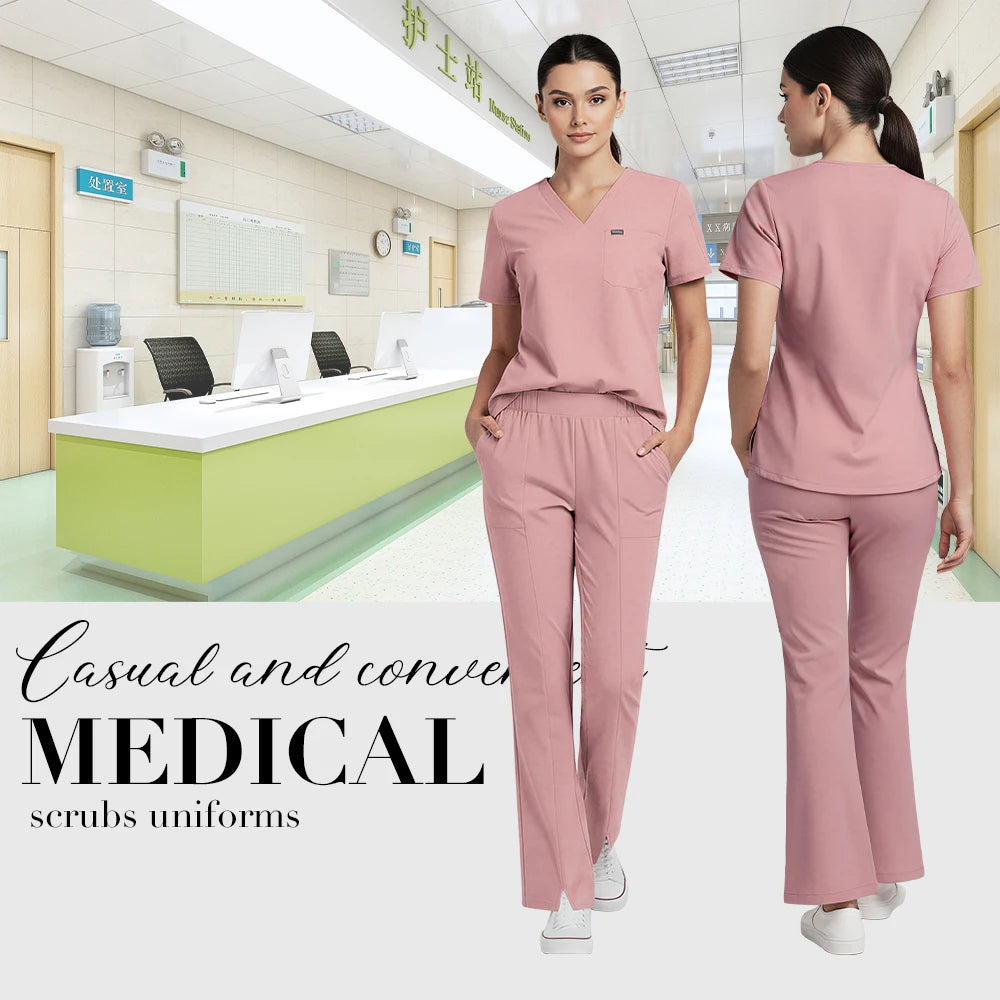 Niaahinn Pet Grooming Non-sticky Hair Workwear Surgical Uniform Medical Nurse Uniforms Women Scrubs Sets Pharmacist Work Clothes