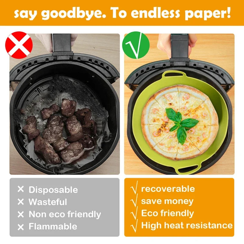 New Silicone Air Fryers Oven Baking Tray Basket Reusable Airfryer Pan Liner Mold Pizza Mat Replacement Grill Pan Accessories