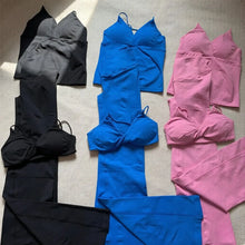 NO LOGO 2 Pieces Flared Legging Set Women Twist Front Sports vest Top Wide Leg Yoga Pants Seamless Yoga Set Tracksuits Workout