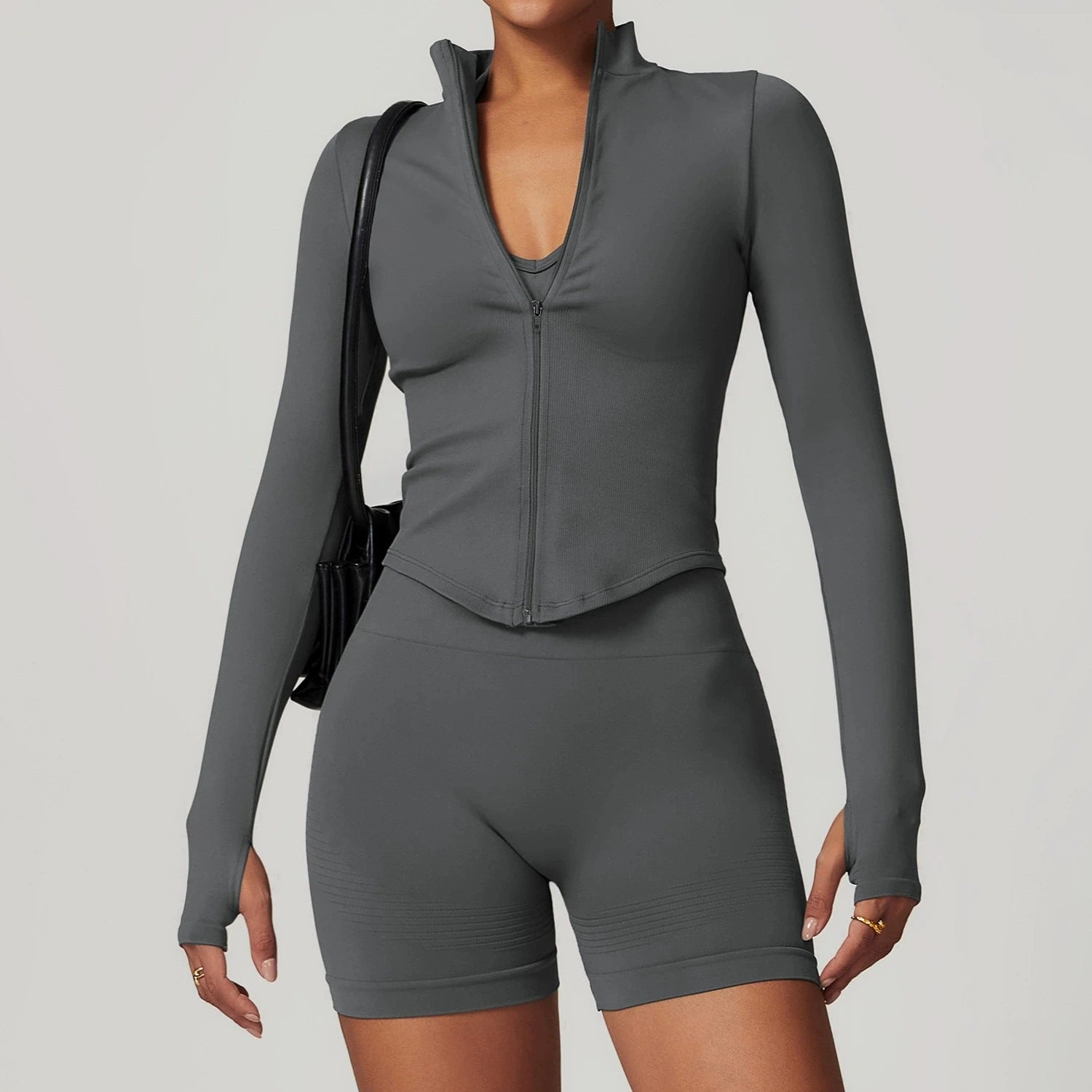 Seamless Zipper Long Sleeve Women Crop Top Yoga T Shirts