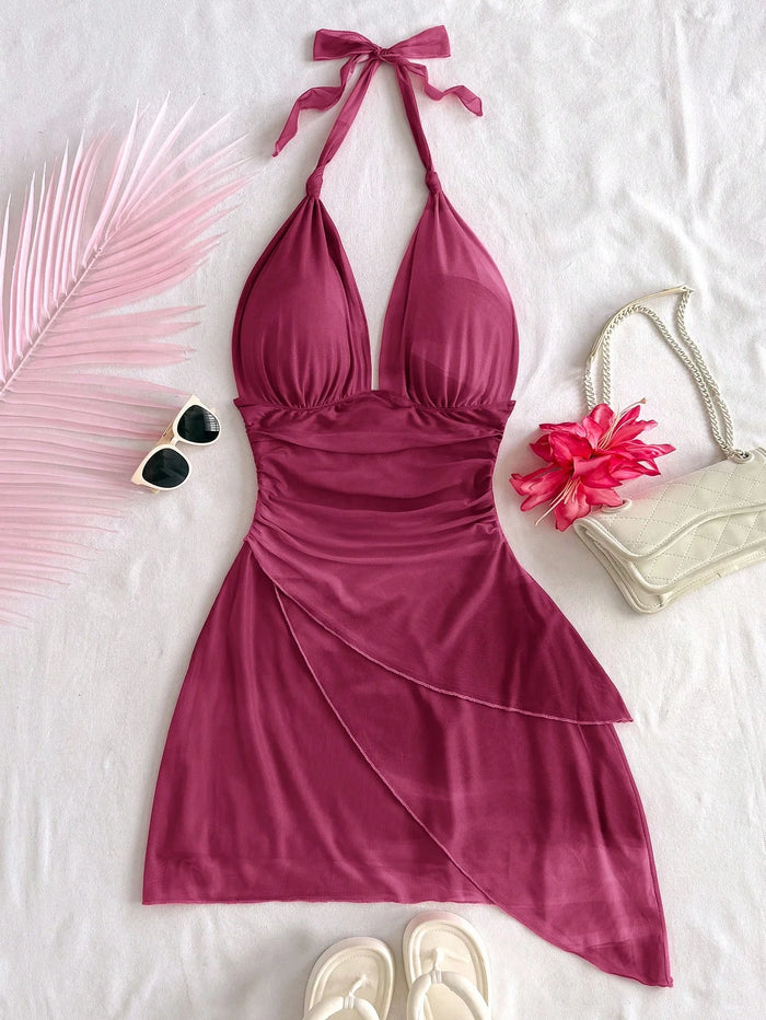 2025 Fashion Design sense Chiffon sleeveless sexy tight deep V short sexy pure backless dress