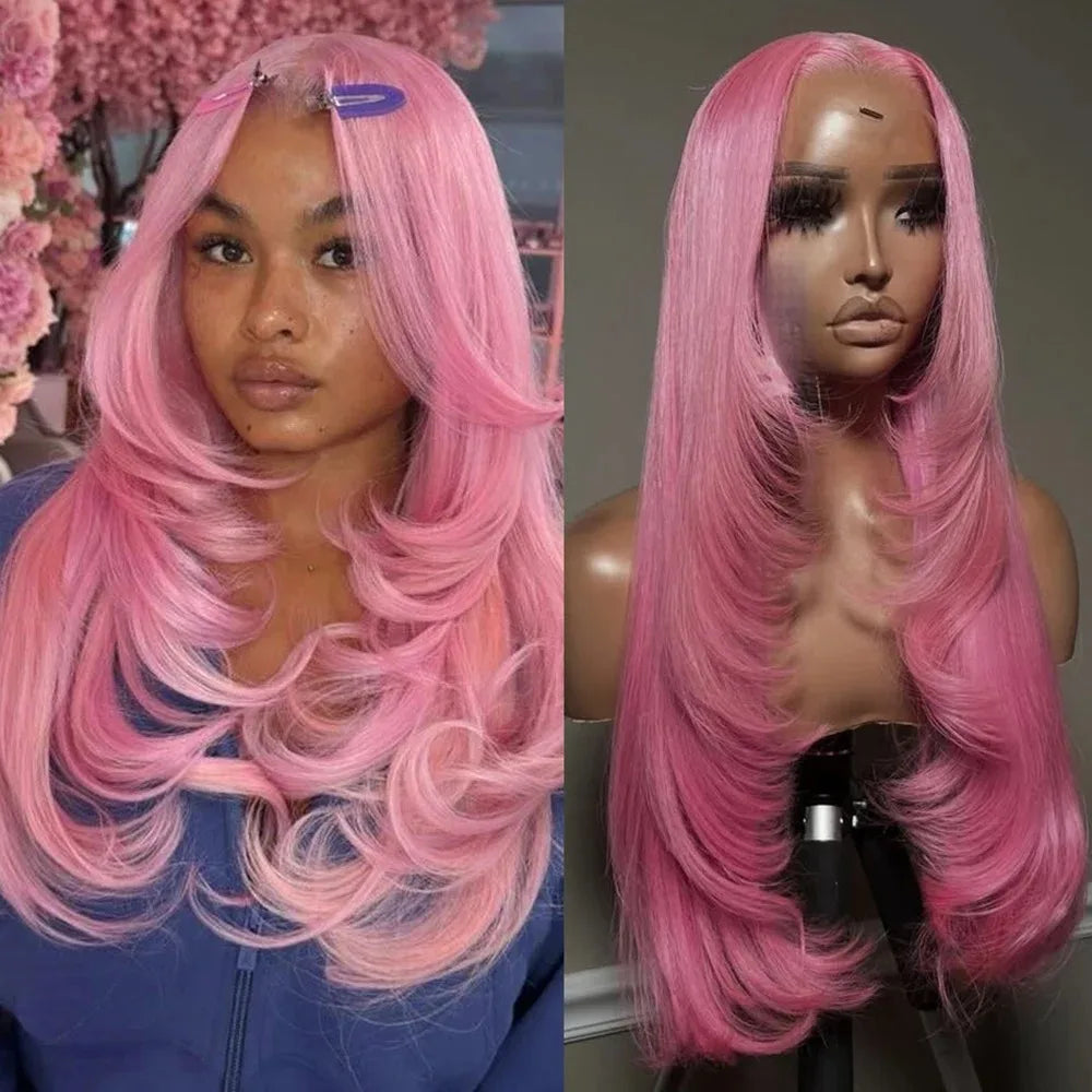 Highlight Black White Layered Lace Front Wig 13x4 Glueless