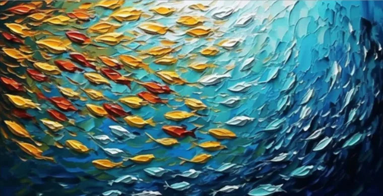 Abstract Blue Sea Fish Canvas Painting Nordic Art Graffiti Large Size Posters Print Modern Living Room Home Decoration Picture