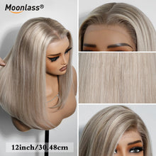 Moonlass Highlight Stardust Grey Gold Blunt Cut Bob 100% Human Hair Wig 210% Density 5x7 Glueless Wig Effortless Morning Routine