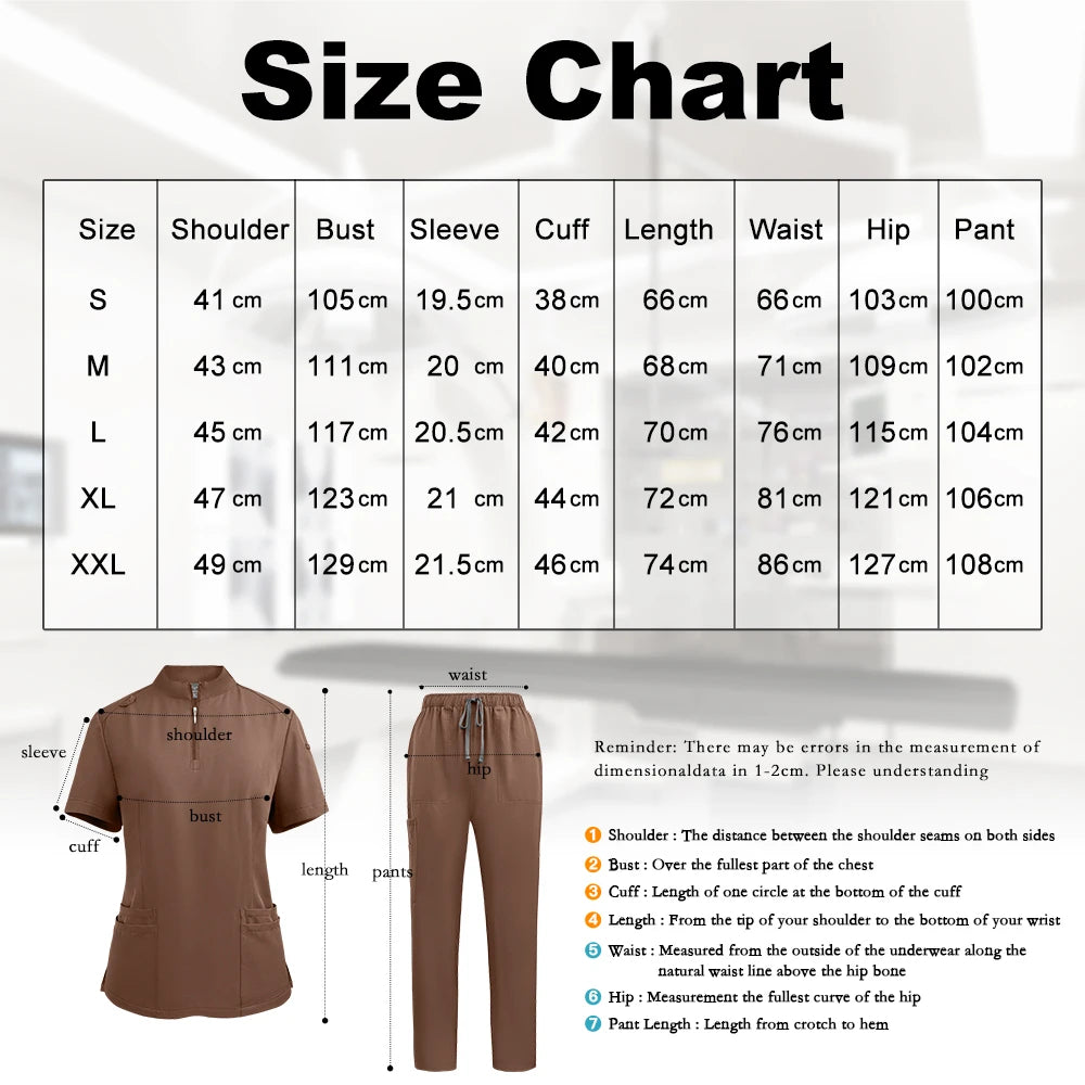 Niaahinn Pants Sets Scrubs Top with Zipper Salon Beauty Spa Uniform Women Men Scrub Uniforms Healthcare Pharmacy Nurse Work Wear