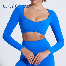 QINACTIVE Women Yoga Crop Top Long Sleeve Shirts Fitness