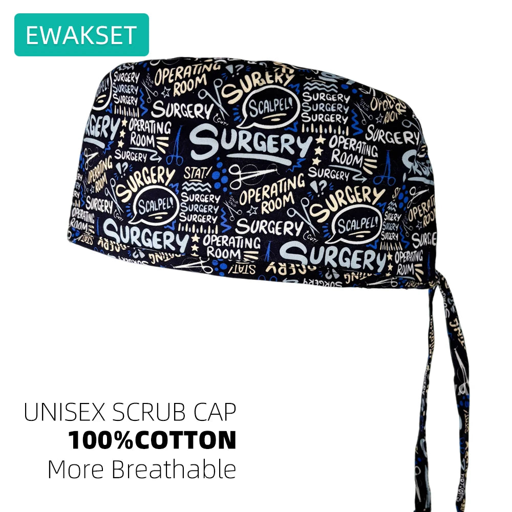 Cotton Unisex Scrub Cap with Sweatband Adjustable Surgical Cap for Women Men Doctor Nurse Clinic Hospital orthopedics Hat