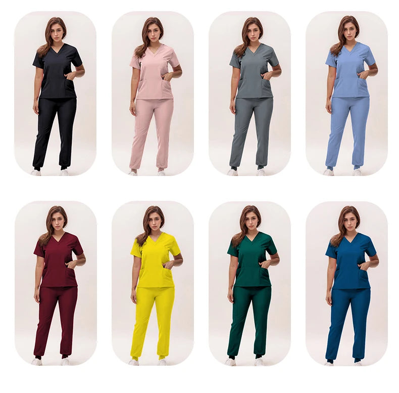 Stretchy Nurse Uniforms V-neck Top Jogger Pants Scrub Sets Surgical Workwear Dentist Nursing Suit Hospital Doctor Outfit S21