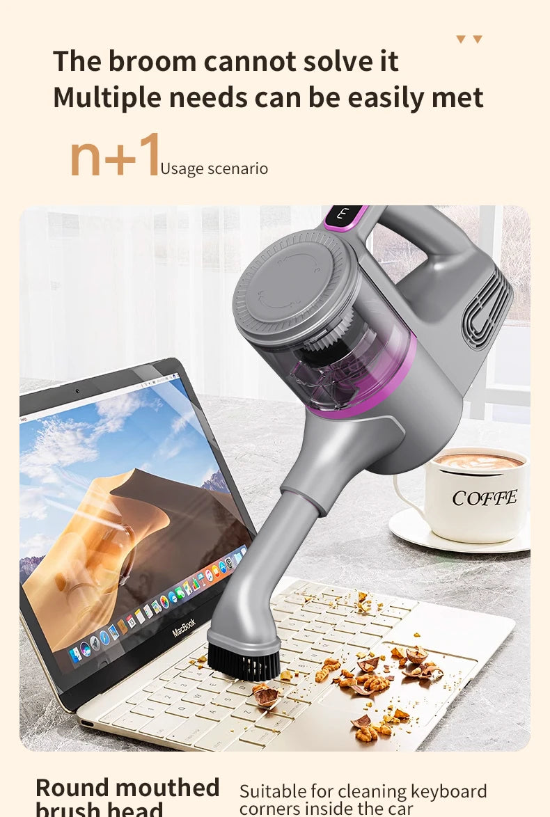 Cordless Vacuum Cleaner 15000Pa Strong Suction Stick Handheld 2 in 1 Lightweight for Carpet Hardwood Floor Pet Hair Car Cleaning