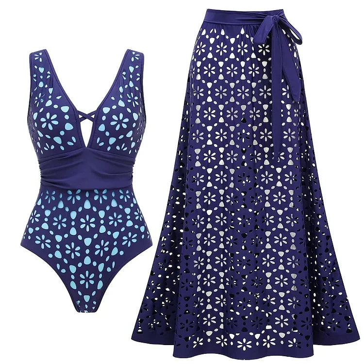 Floral Ruffle Print One Piece Swimsuit Women Beachwear